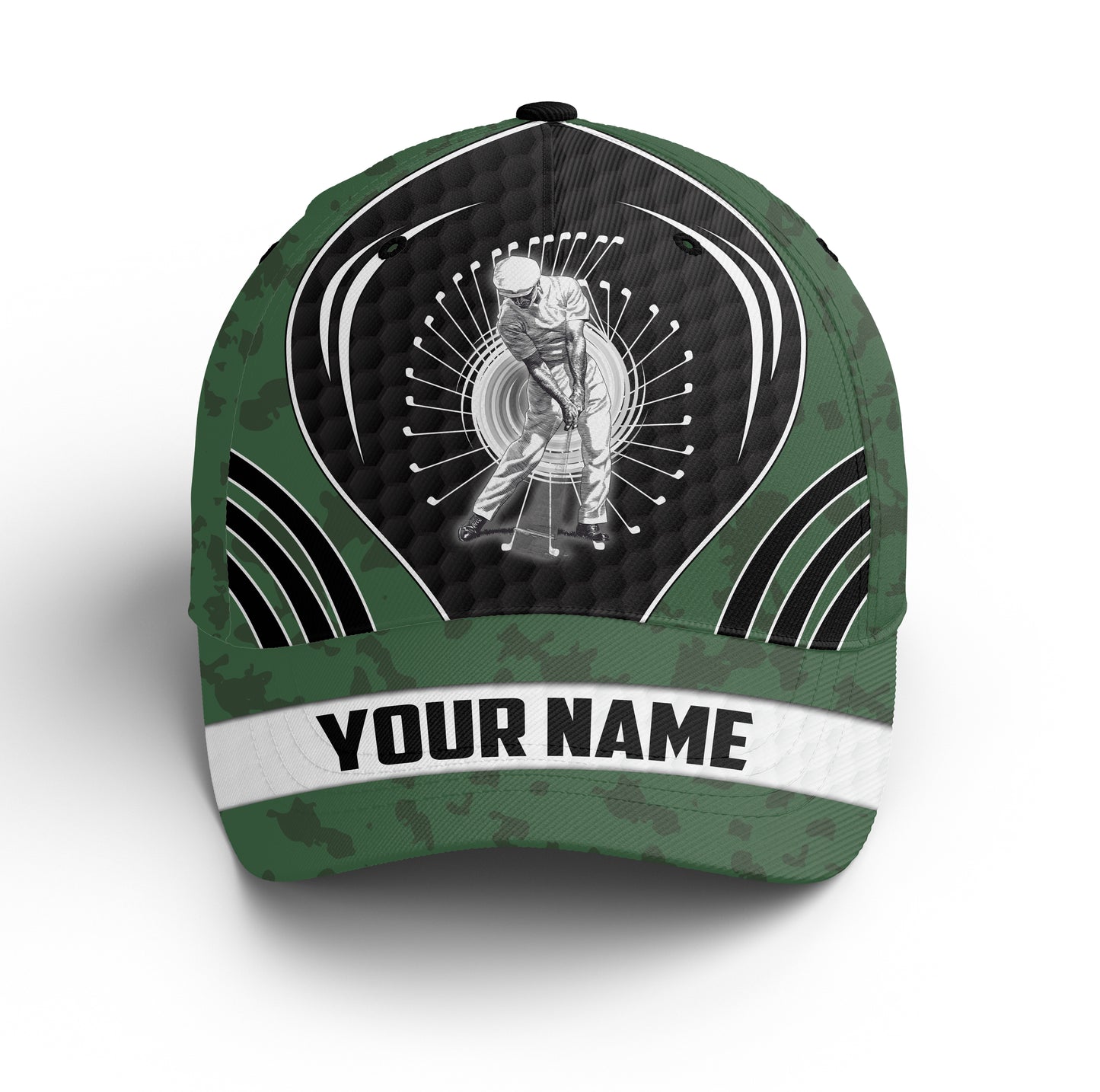 Golfer hat golf clubs green camo custom name sun hats for men, golf caps and hats unique golf gifts NQS4678