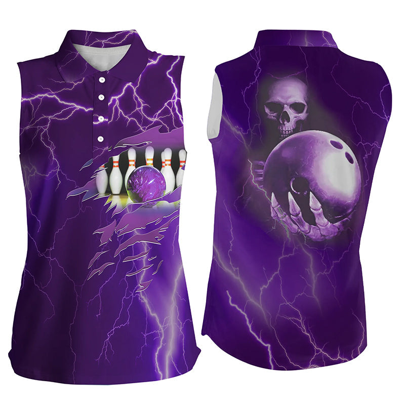 Bowling sleeveless polo for women purple lightning thunder Team skull bowling Jerseys NQS6494