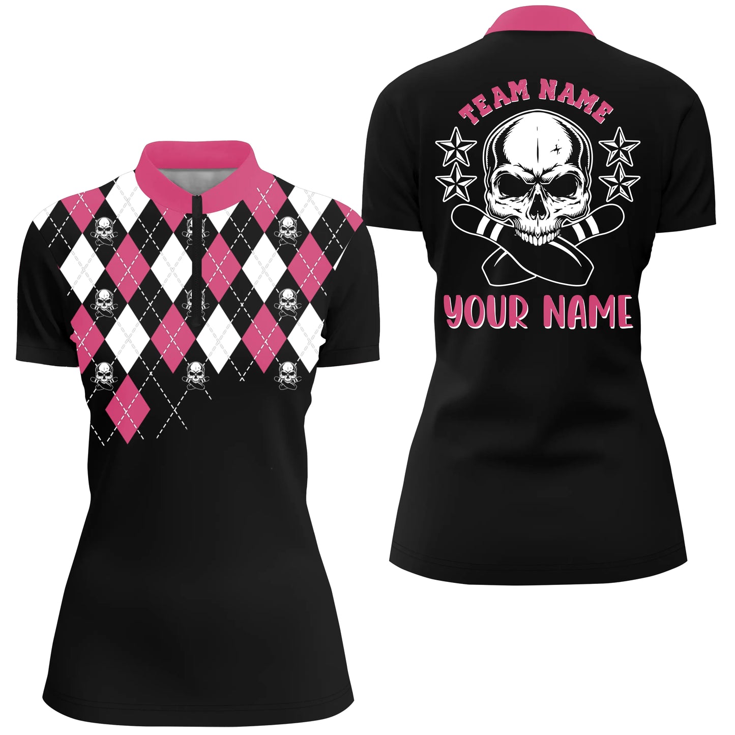 Custom Pink bowling shirt for women – personalized team jersey front view