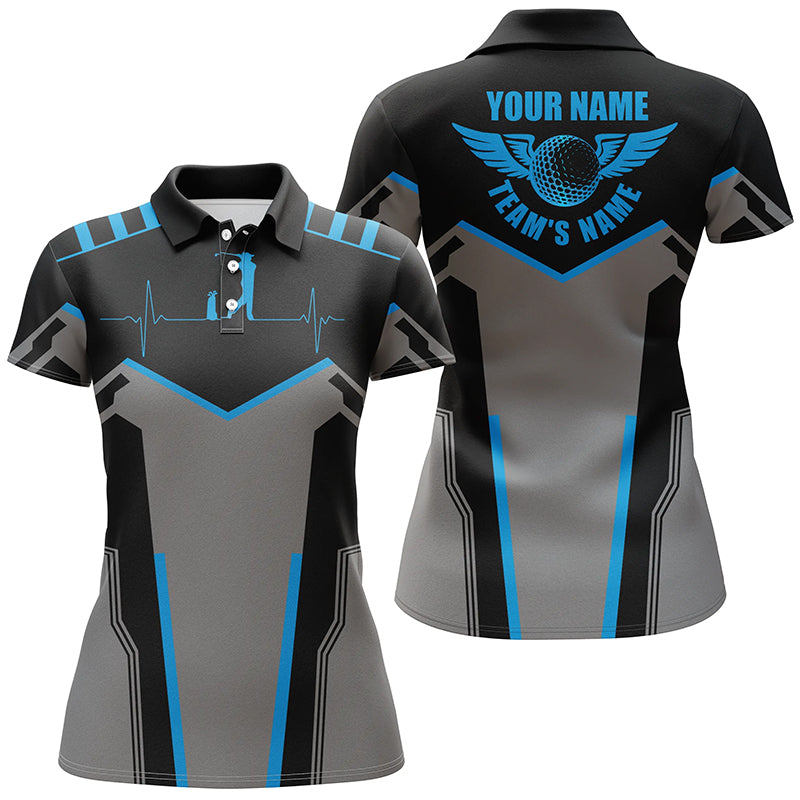 Black Womens golf polo shirts custom golf heartbeat golf shirt for women, best golf gifts | Blue NQS6302