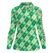 Load image into Gallery viewer, Funny Womens golf polo shirts custom green clover pattern St Patrick's Day golfing gifts NQS6862