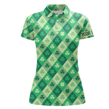 Load image into Gallery viewer, Funny Womens golf polo shirts custom green clover pattern St Patrick's Day golfing gifts NQS6862