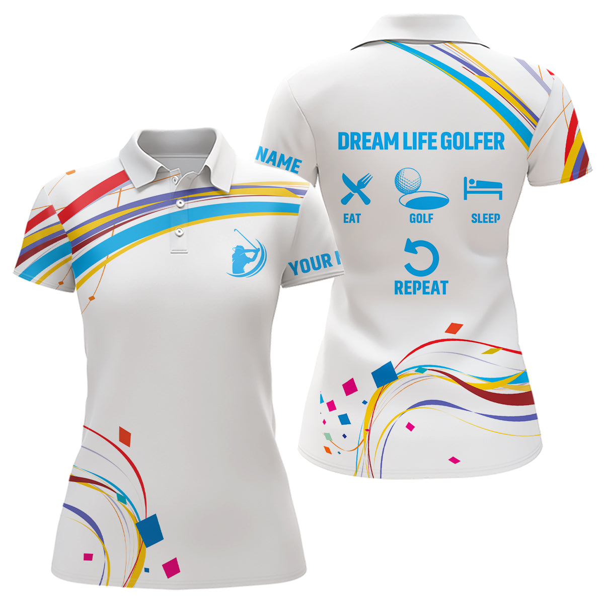Women golf polo shirts custom dream life golfer eat golf sleep repeat white ladies golf tops NQS6386