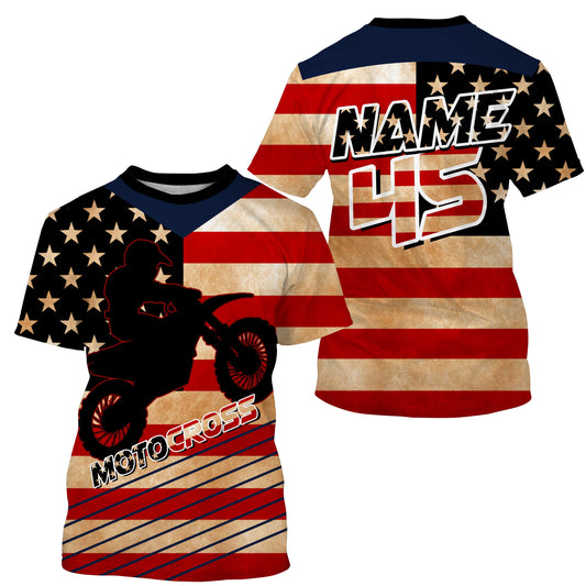 Motocross Jersey UPF30+ Personalized Patriotic MX Riding Shirt American Off-Road Adult&Kid Jersey| NMS730