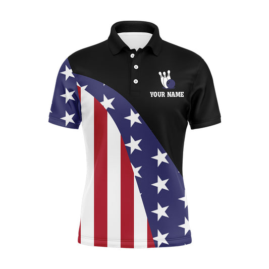 American Flag Bowling Shirt for Men Custom Bowling Jersey Funny Patriots Bowlers League Polo Shirt NBP150