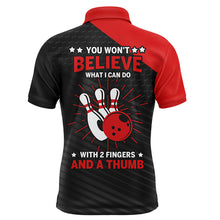 Load image into Gallery viewer, Funny Polo Bowling Shirt for Men, Red & Black Custom Bowling Jersey, 2 Fingers and A Thumb NBP145