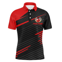 Load image into Gallery viewer, Funny Polo Bowling Shirt for Men, Red & Black Custom Bowling Jersey, 2 Fingers and A Thumb NBP145