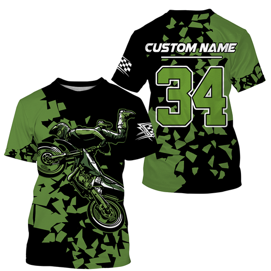 Custom Dirt Bike Jersey UPF30+ Anti UV Protect, Green Motocross Off-Road Riders Motorcycle Racewear| NMS437