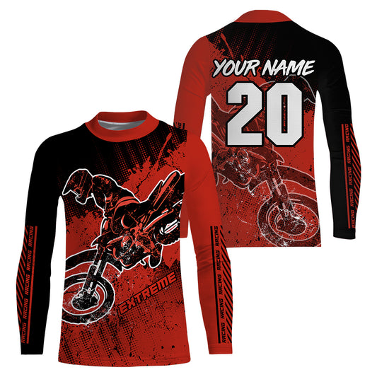 Extreme Motocross Jersey Personalized UPF30+ Red Dirt Bike Shirt Youth Men MX Riding Motorcycle PDT553
