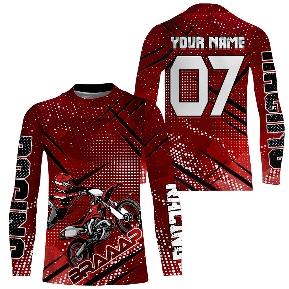 Custom Dirt Bike Jersey Red UPF30+ Braaap Motocross Shirt Men Women Kid MX SX Riding Motorcycle PDT552