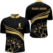 Load image into Gallery viewer, Black&Gold Bowling Quarter-Zip Shirt Men Custom Bowling Jersey Vintage Bowling Team League Shirt BDT116