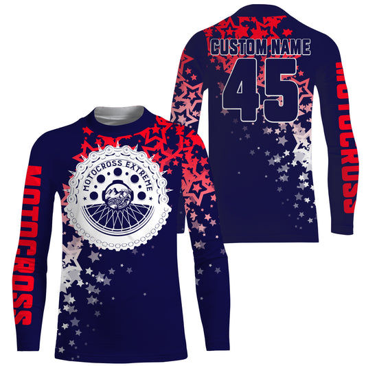 Custom USA Motocross Jersey Kid Men Women UPF30+ Patriotic Dirt Bike Shirt MX Racing Long Sleeve PDT527