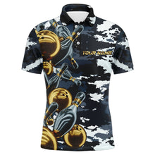 Load image into Gallery viewer, Custom Bowling Shirt for Men Camo Navy Bowling Team Jersey Men's Bowling Polo Shirt BDT41