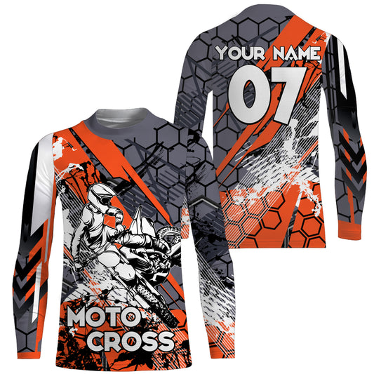 Custom Motocross Jersey Men Kid Women UPF30+ Orange MX Riding Dirt Bike Shirt Off-Road Motorcycle PDT600