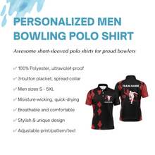 Load image into Gallery viewer, Men Polo Bowling Shirt Personalized Name, Red&Black Bowler Team Jersey for Bowling Lovers NBP22