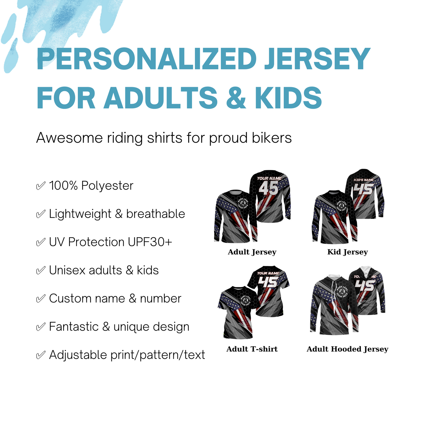 Personalized Racing Jersey UPF30+ Patriotic Work Less Ride More Dirt Bike Motocross Racewear NMS596