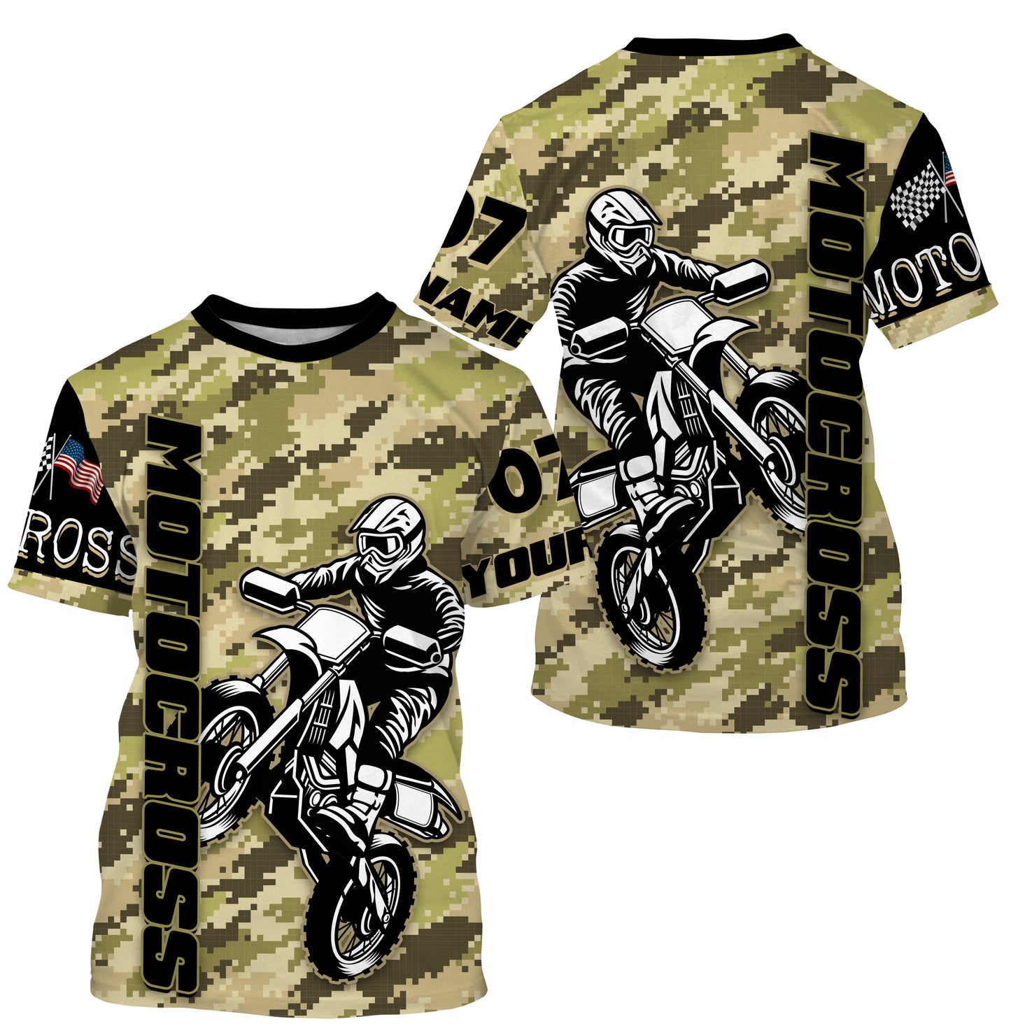Motocross Rider Personalized Long Sleeves Hoodie T-shirt, Camo All Over Printed Motorcycle Off-road Racing| NMS299