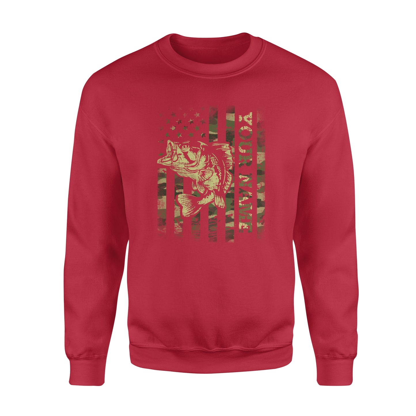 Largemouth bass fishing American flag green camo custom name fishing shirts D05 NQS1428 - Standard Crew Neck Sweatshirt