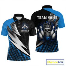 Load image into Gallery viewer, Blue Skull Crown Bowling Custom Men Bowling Shirt Polo &amp; Quarter-Zip Bowling Team Jerseys HNT65