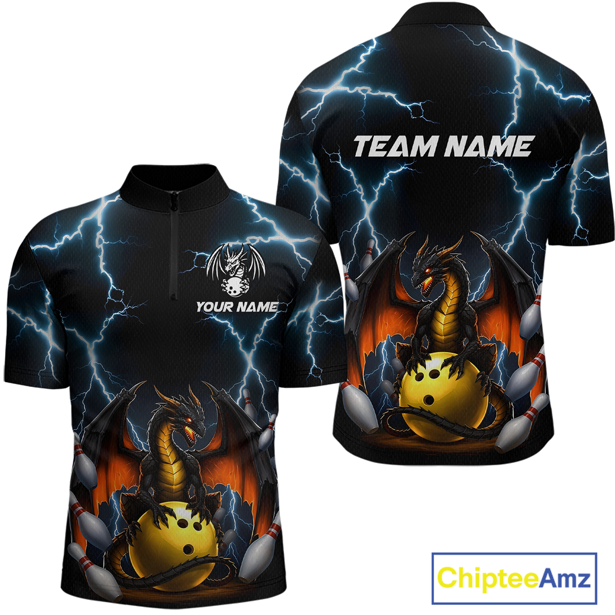 Dragon Thunder Bowling Custom Men Bowling Shirt Polo & Quarter-Zip Bowling Team Jerseys HNT55