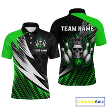 Load image into Gallery viewer, Green Skull Crown Bowling Custom Men Bowling Shirt Polo &amp; Quarter-Zip Bowling Team Jerseys HNT65
