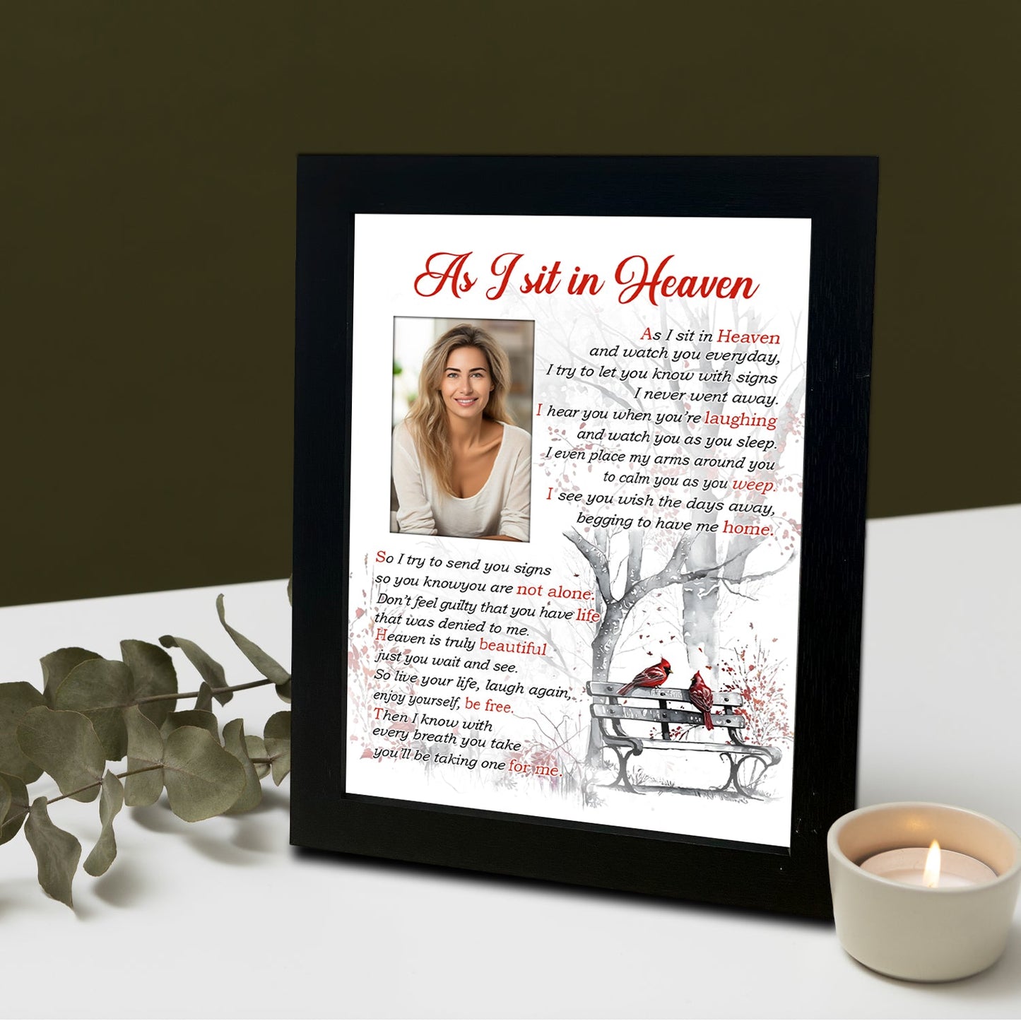 Memorial Shadow Box As I Sit in Heaven Memorial Picture Frame for Loss of Loved One 2x3 Photo TND1