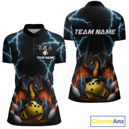 Dragon Thunder Bowling Custom Women Bowling Shirt Polo & Quarter-Zip Bowling Team Jerseys HNT55