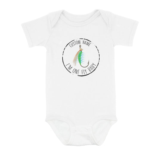 Funny Fishing Infant Bodysuit Custom Infant Fishing Shirts, I'm one fly baby Fishing Baby Onesie NQS8281