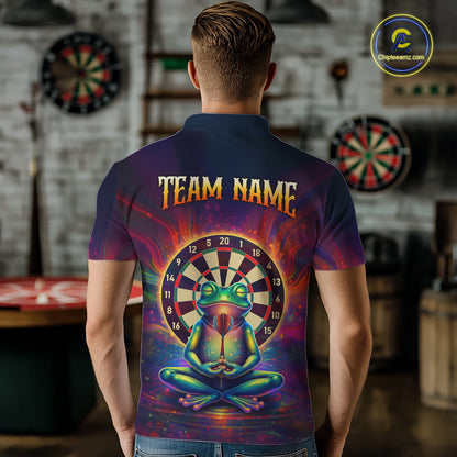 Custom Zen Frog Dart Shirts for Men Menditation Style Dart Jersey Polo & 1/4Zip Dartboard Shirt DHT20