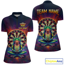 Load image into Gallery viewer, Custom Zen Frog Dart Shirts for Women Meditation Style Dart Jersey Polo &amp; 1/4Zip Dartboard Shirt DHT20
