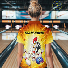 Load image into Gallery viewer, Person wearing a bowling-themed shirt with cartoon characters in a bowling alley.