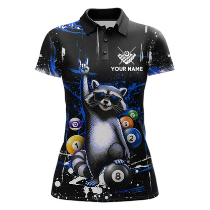 Custom Blue Funny Raccoon Billiard Shirt for Women 8 Ball Pool Billiard Jersey Polo & 1/4-Zip BHT5