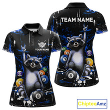 Load image into Gallery viewer, Custom Blue Funny Raccoon Billiard Shirt for Women 8 Ball Pool Billiard Jersey Polo &amp; 1/4-Zip BHT5