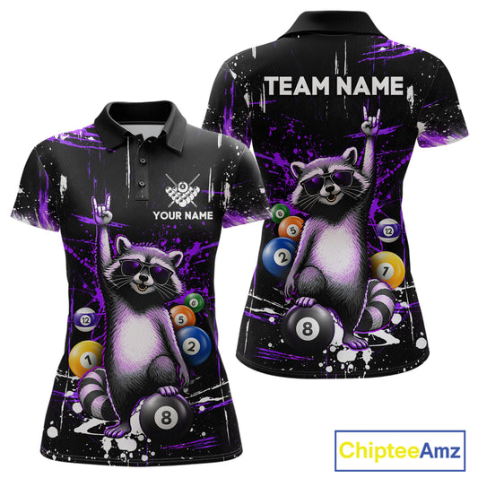 Custom Purple Funny Raccoon Billiard Shirt for Women 8 Ball Pool Billiard Jersey Polo & 1/4-Zip BHT5