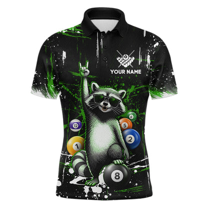 Custom Green Funny Raccoon Billiard Shirt for Men 8 Ball Pool Billiard Jersey Polo & 1/4-Zip BHT5