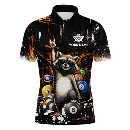 Custom Orange Funny Raccoon Billiard Shirt for Men 8 Ball Pool Billiard Jersey Polo & 1/4-Zip BHT5