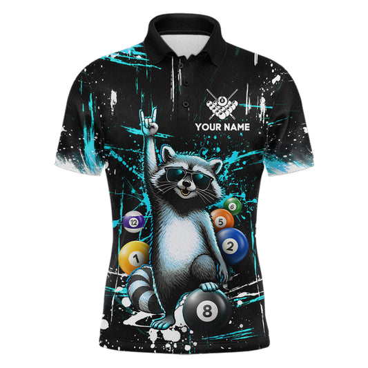 Custom Turquoise Funny Raccoon Billiard Shirt for Men 8 Ball Pool Billiard Jersey Polo & 1/4-Zip BHT5