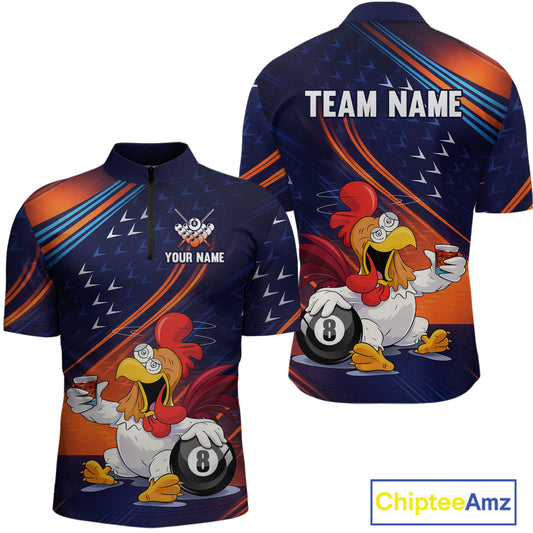 Funny Chicken Billiard Team Shirts for Men Custom 8 Ball Billiard Jersey Pool Shirt Polo & 1/4-Zip BHT6