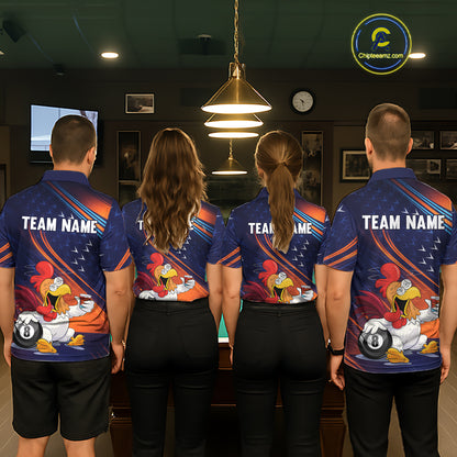 Funny Chicken Billiard Team Shirts for Men Custom 8 Ball Billiard Jersey Pool Shirt Polo & 1/4-Zip BHT6