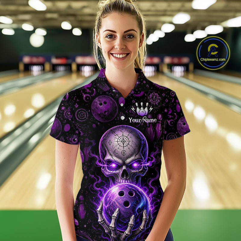 Custom Mystic Skull Bowling Shirt for Women Bowling League Jersey Polo & 1/4-Zip QZT1020