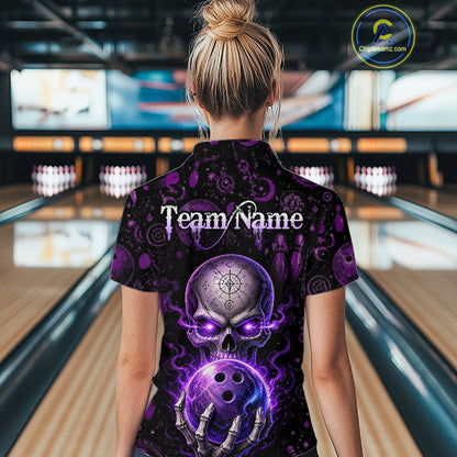 Custom Mystic Skull Bowling Shirt for Women Bowling League Jersey Polo & 1/4-Zip QZT1020