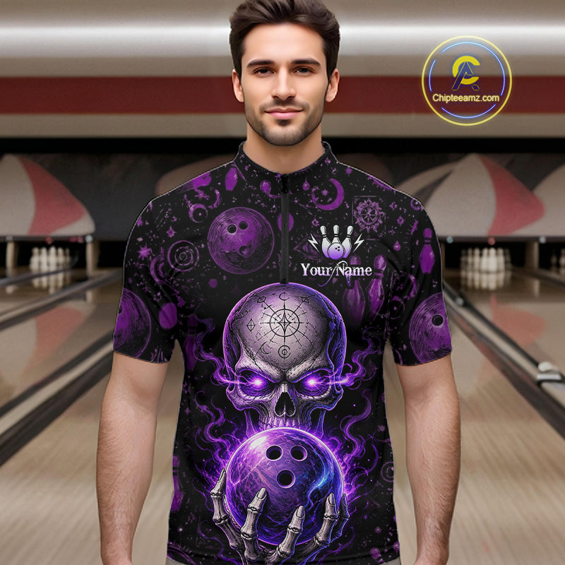 Custom Mystic Skull Bowling Shirt for Men Bowling League Jersey Polo & Quarter-Zip Outfit QZT1020