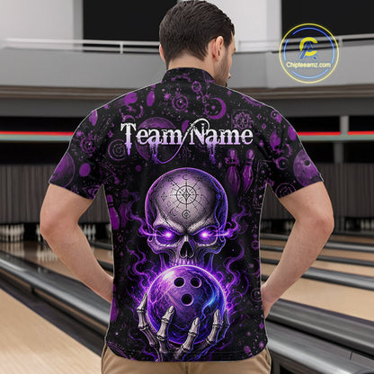 Custom Mystic Skull Bowling Shirt for Men Bowling League Jersey Polo & Quarter-Zip Outfit QZT1020