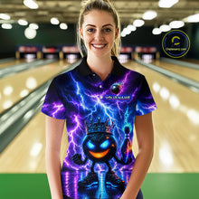 Load image into Gallery viewer, Person wearing a colorful bowling shirt with a design in a bowling alley.