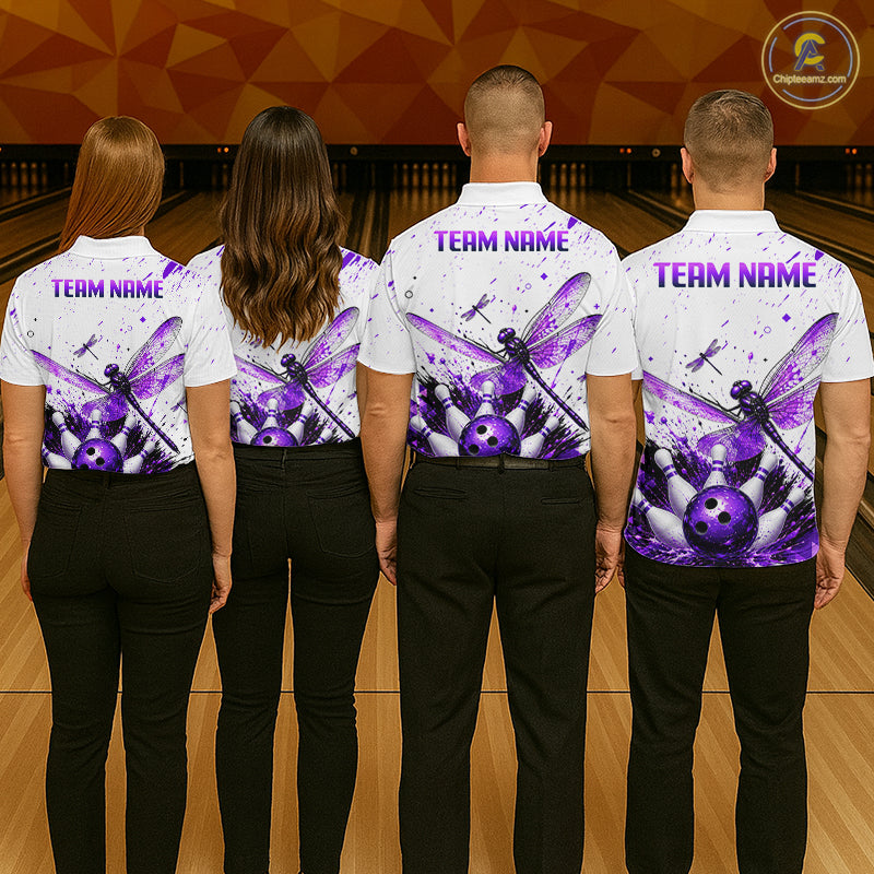 Custom Purple and White Dragonfly Bowling Shirt for Women Bowling Team Jersey Bowling Outfit QZT1209