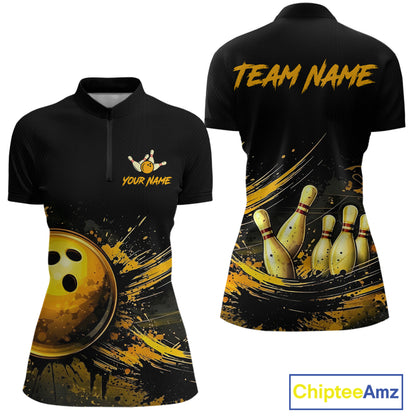 Custom Black & Gold Bowling Shirt for Women Bowling Team Jersey Bowling Outfit Polo & Quarter-Zip QZT988