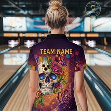 Load image into Gallery viewer, Custom Funny Sugar Skull Bowling Shirt for Women Bowling Team Jersey Polo &amp; Quarter-Zip Bowling Outfit  QZT909