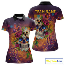 Load image into Gallery viewer, Custom Funny Sugar Skull Bowling Shirt for Women Bowling Team Jersey Polo &amp; Quarter-Zip Bowling Outfit  QZT909