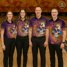 Load image into Gallery viewer, Custom Funny Sugar Skull Bowling Shirt for Women Bowling Team Jersey Polo &amp; Quarter-Zip Bowling Outfit  QZT909