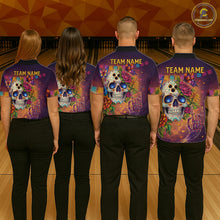 Load image into Gallery viewer, Custom Funny Sugar Skull Bowling Shirt for Women Bowling Team Jersey Polo &amp; Quarter-Zip Bowling Outfit  QZT909